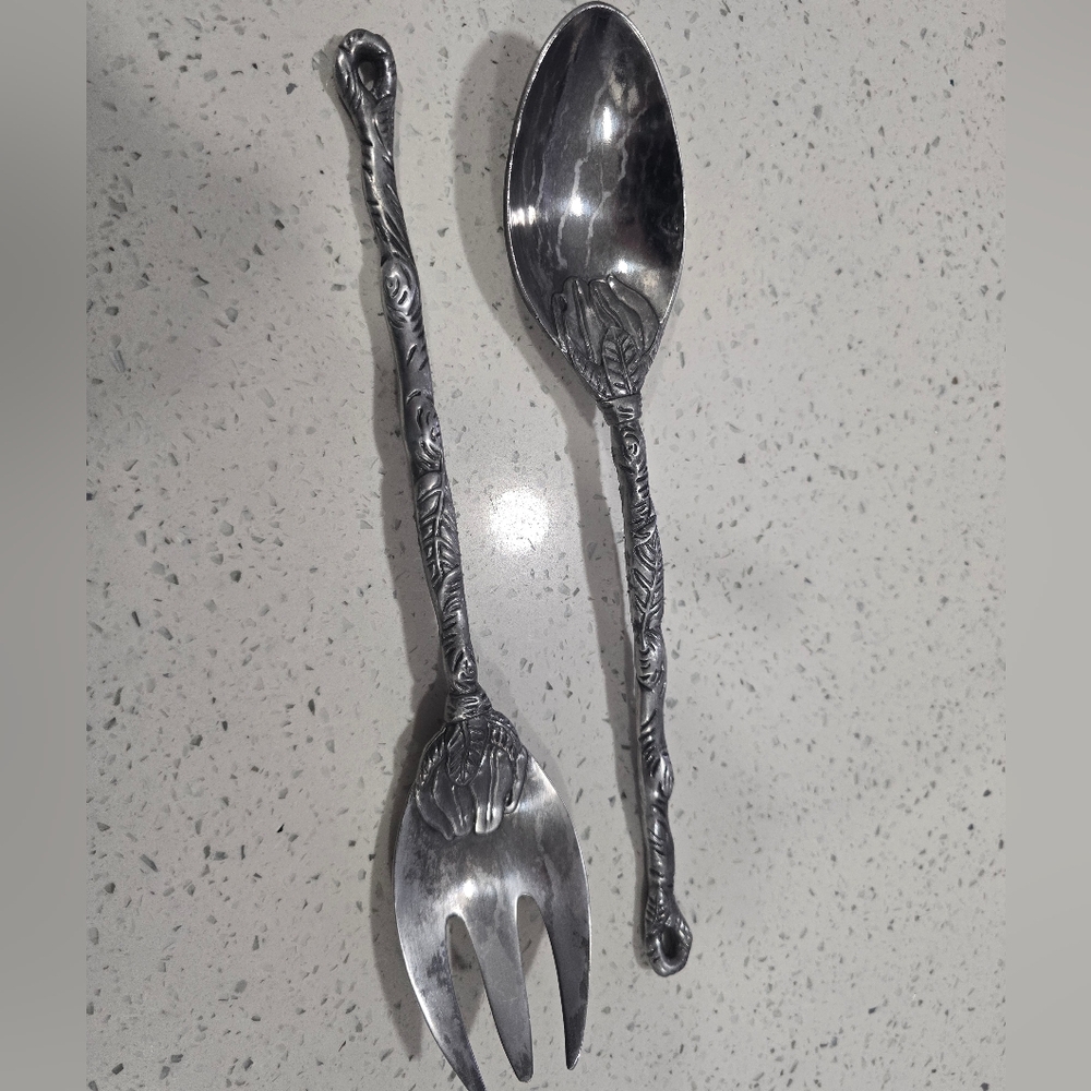 Vnt 2002 Signed Arthur Court Salad Serving Set – Ornate Floral & Vine